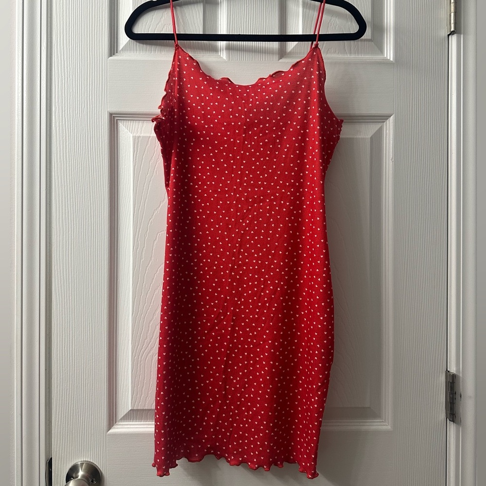 Soft summer dress. Red with white hearts size Large
